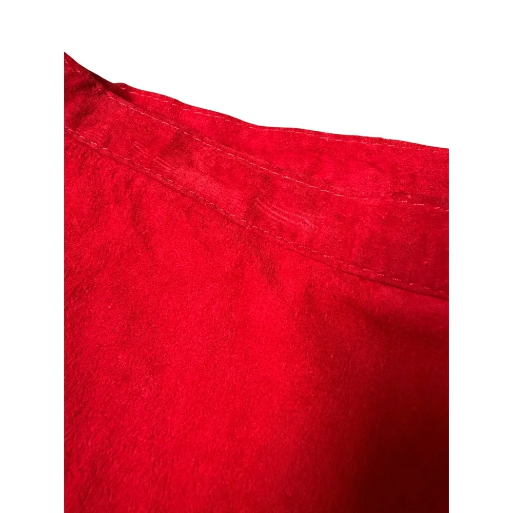 Vintage Red Genuine Leather Suede Maxi Full Skirt Size 12 Western Ranchcore Boho